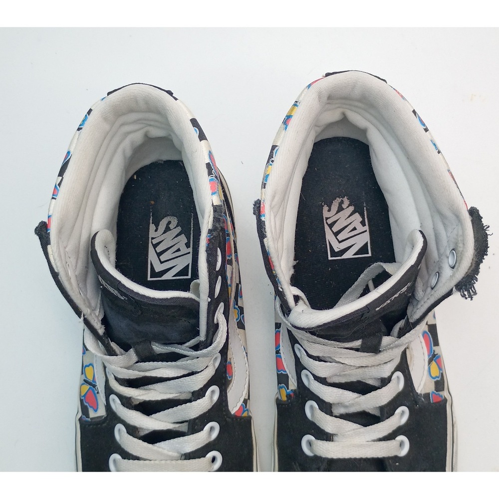 Vans Sk8-Hi Sneakers Women Size 8.5 Black Butterfly Checkerboard Canvas - Picture 7 of 11